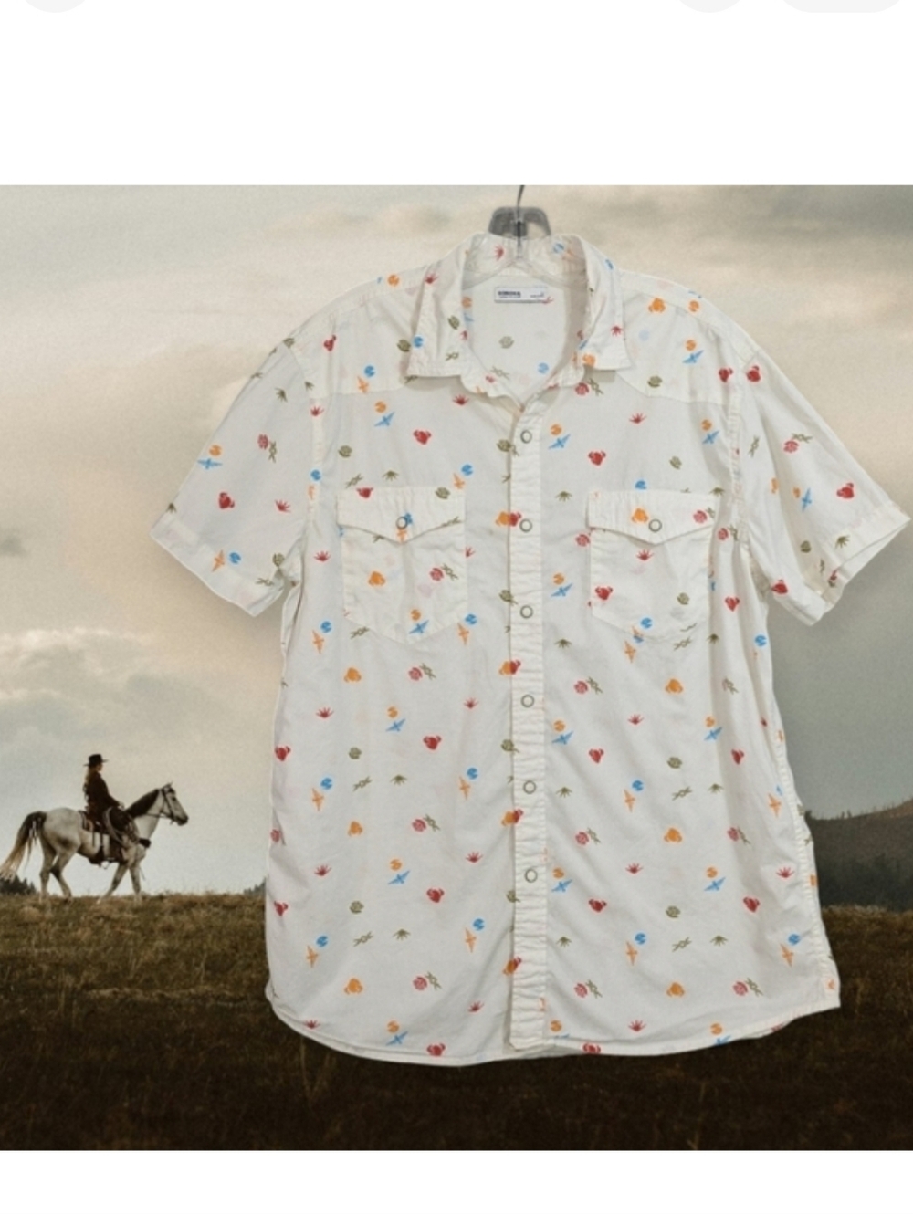 Sonoma Perfect-Length Western Print Short Sleeve Button Down Shirt - Size Large